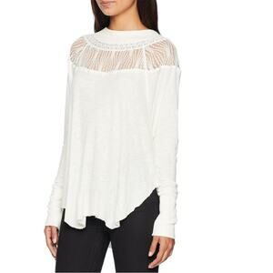 Free People Long Sleeve Top Women S Ivory‎ Spring Valley Lace Trim Thermal Boho